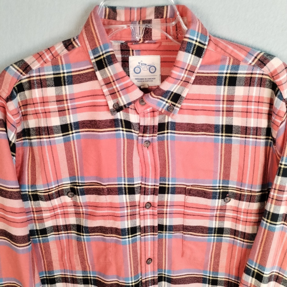 Mugsy Jeans Flannel Shirt 2XL Pink Plaid Stretch Cotton Made in Portugal Soft